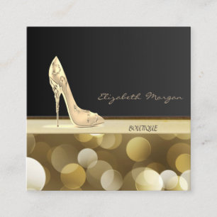 Tarjeta De Visita Cuadrada Lujo Glam Elegante, Bokeh, Tacón