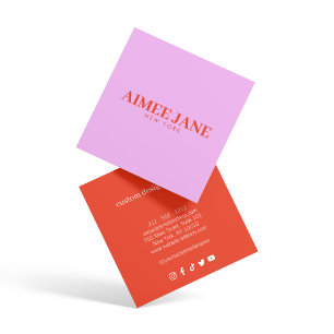 Tarjeta De Visita Cuadrada Lujo Minimalista Negrita Boutique Rosa/Naranja