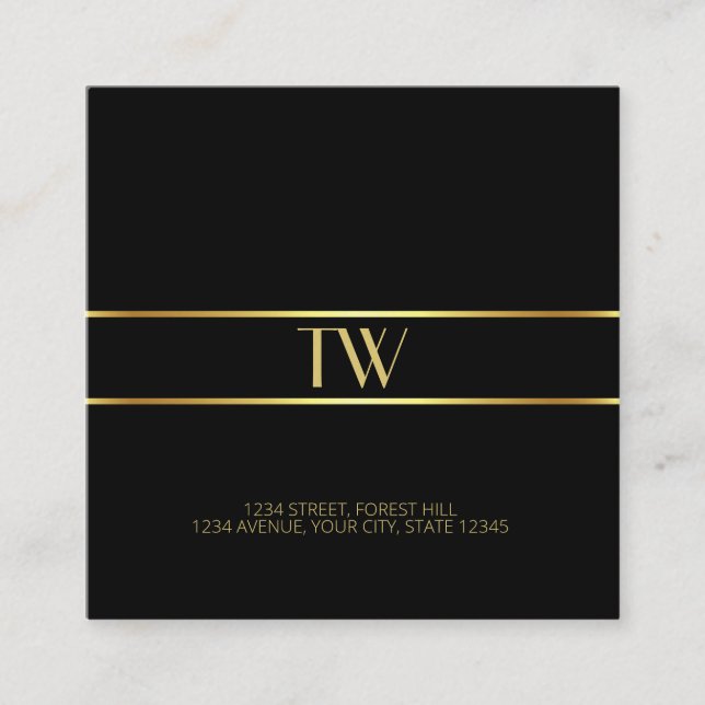 Tarjeta De Visita Cuadrada Lujo Moderno Elegante Gold Monogrammed Square (Anverso)