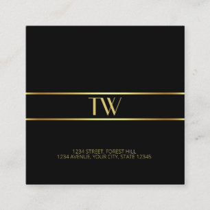Tarjeta De Visita Cuadrada Lujo Moderno Elegante Monograma Dorado Cuadrado