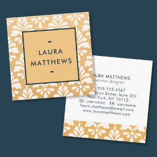 Tarjeta De Visita Cuadrada Lujo Moderno Oro Azul Marino Damask Profesional