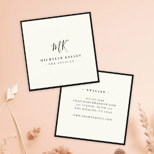 Tarjeta De Visita Cuadrada Lujo Monograma mínimo Moda clásica de marfil neg