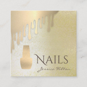 Tarjeta De Visita Cuadrada Lujo Patina dorado gotea esmalte de uñas Salón Nai