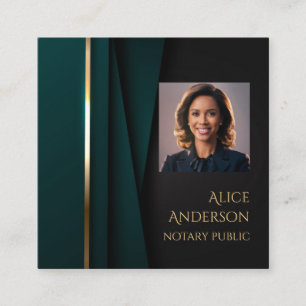 Tarjeta De Visita Cuadrada Lujosa foto verde dorada elegante notaría cuadrada