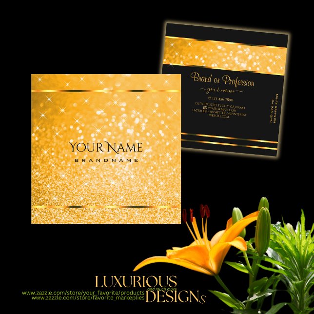 Tarjeta De Visita Cuadrada Lujosas estrellas Naranjas Purpurinas Luminosas El (Subido por el creador)