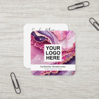 Tarjeta De Visita Cuadrada Lujoso ágata morada y logotipo de código QR