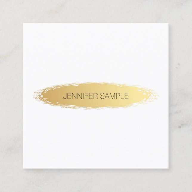 Tarjeta De Visita Cuadrada Lujoso Blanco Oro Moderno Elegante Llanura Simple (Anverso)