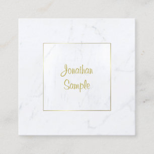 Tarjeta De Visita Cuadrada Lujoso Moderno Mármol Blanco Dorado Script Sencill