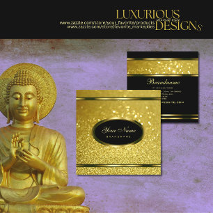 Tarjeta De Visita Cuadrada Lujoso Purpurina dorado deslumbrante marco ovalado