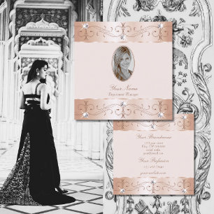 Tarjeta De Visita Cuadrada Lujoso Rosa Ornate Ornaments Add Foto Luxe
