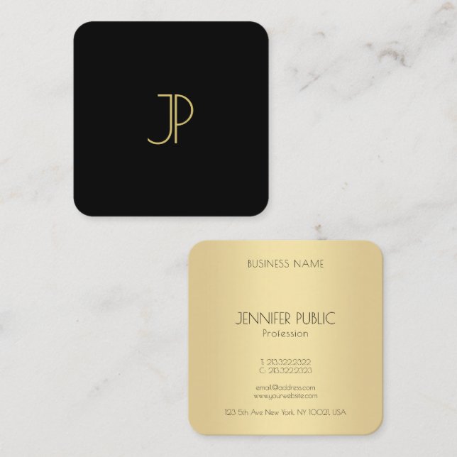Tarjeta De Visita Cuadrada Lujoso y elegante plantilla de monograma dorado (Anverso / Reverso)