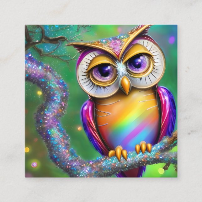 Tarjeta De Visita Cuadrada Luminosa mirada de vidrio suave para búho (Anverso)