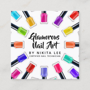 Tarjeta De Visita Cuadrada Luminoso salón de arte Nail Rainbow Tech en medios