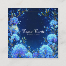 Tarjeta De Visita Cuadrada Luminous Blue Floral Gold Celestial Frame Midnight