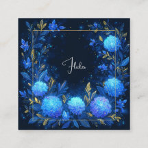 Luminous Blue Floral Gold Celestial Frame Midnight