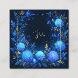Tarjeta De Visita Cuadrada Luminous Blue Floral Gold Celestial Frame Midnight
