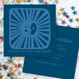 Tarjeta De Visita Cuadrada Luna Azul Brillante Encantador Boho Pedido Gracias