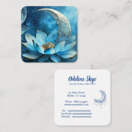 Tarjeta De Visita Cuadrada Luna celeste y flor de loto