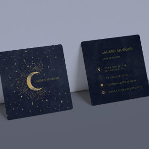 Tarjeta De Visita Cuadrada Luna Celestial de Media Noche Azul Crescent