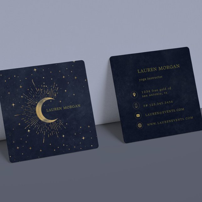 Tarjeta De Visita Cuadrada Luna Celestial de Media Noche Azul Crescent (Subido por el creador)