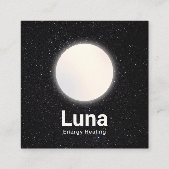 Tarjeta De Visita Cuadrada Luna completa y estrellas Universo Celestial (Anverso)