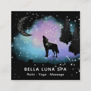 Tarjeta De Visita Cuadrada *~* Luna cósmica. Árboles de pino arcoiris de lo