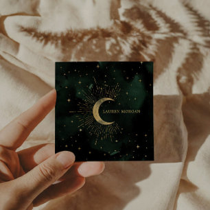 Tarjeta De Visita Cuadrada Luna de Creciente Esmeralda Celeste