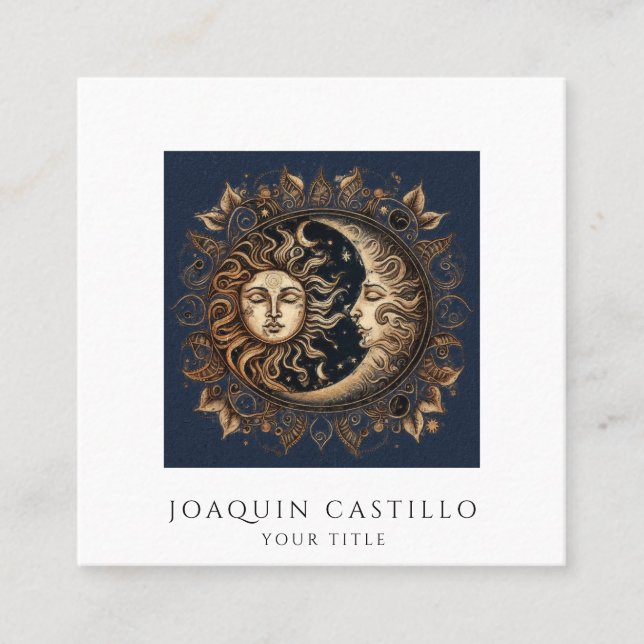 Tarjeta De Visita Cuadrada Luna de Sol Celestial Holística (Anverso)