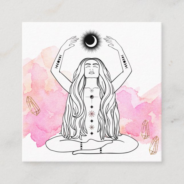 Tarjeta De Visita Cuadrada *~* Luna Meditación Luna Diosa Luna Oro Negro (Anverso)