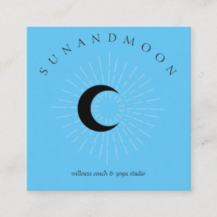 Tarjeta De Visita Cuadrada Luna Sol Celestial Moderno Minimalista Azul