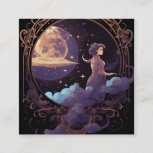 Tarjeta De Visita Cuadrada Lunas celestes fondo cósmico mágico