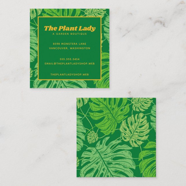 Tarjeta De Visita Cuadrada Lush Green Monstera Leaves (Anverso / Reverso)
