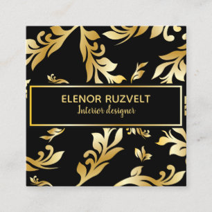 Tarjeta De Visita Cuadrada Luxe elegante floral Black Gold Business Card