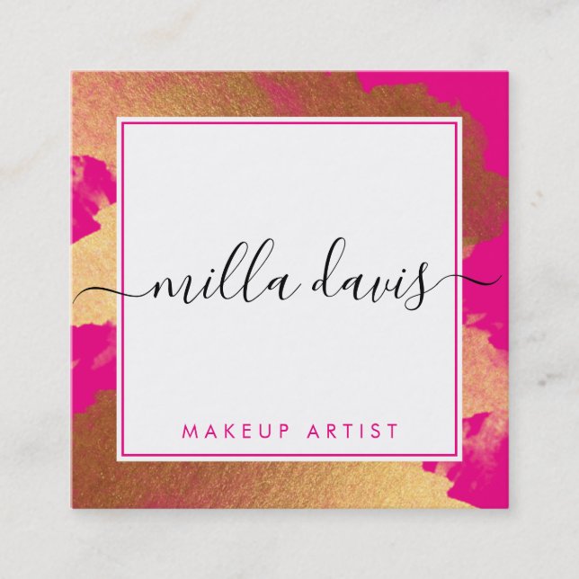 Tarjeta De Visita Cuadrada LUXE GOLD bonito glamour moderno dorado rosa brill (Anverso)