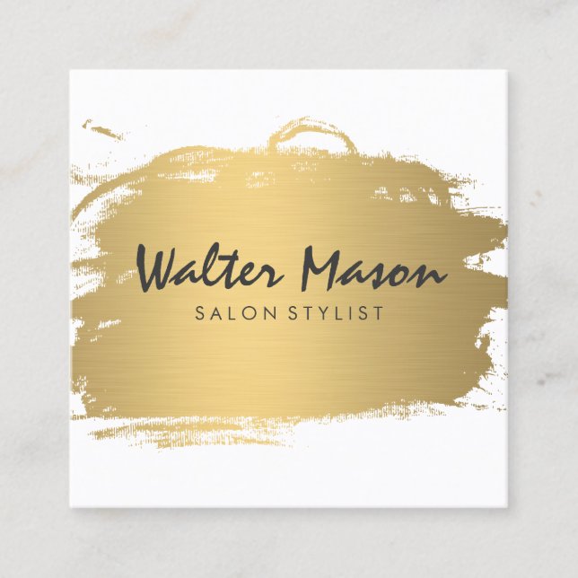 Tarjeta De Visita Cuadrada Luxe Gold Brushed Modern Text (Anverso)