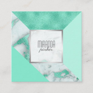 Tarjeta De Visita Cuadrada Luxe Mint Marble Geometric Square Business Card