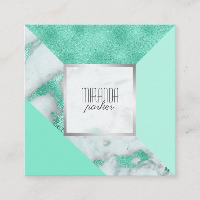 Tarjeta De Visita Cuadrada Luxe Mint Marble Geometric Square Business Card (Anverso)