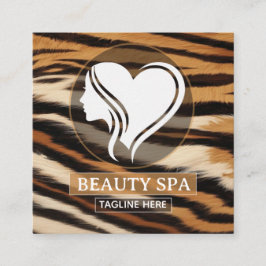 Tarjeta De Visita Cuadrada Luxury Beauty Spa Logo Elegant Tiger Print Salon