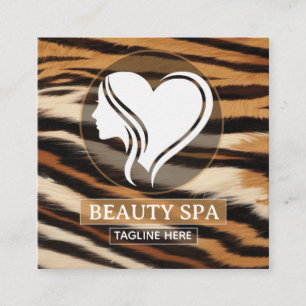 Tarjeta De Visita Cuadrada Luxury Beauty Spa Logo Elegant Tiger Print Salon