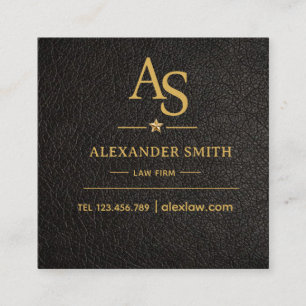 Tarjeta De Visita Cuadrada Luxury Black Leather Gold Monogram Business Brand