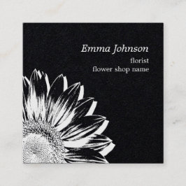 Tarjeta De Visita Cuadrada Luxury Black White Sunflower | Minimalist Florist 