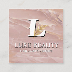 Tarjeta De Visita Cuadrada Luxury Blush Pink Marble Beauty Salon Logo
