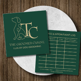 Tarjeta De Visita Cuadrada Luxury Dog Grooming Business Card Deep Emerald