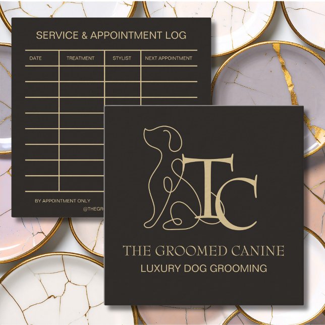 Tarjeta De Visita Cuadrada Luxury Dog Grooming Business Card Espresso Bean (Espresso Bean dog grooming business cards)