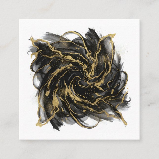 Tarjeta De Visita Cuadrada Luxury Gold and Black Abstract Marble Ink Flow (Anverso)