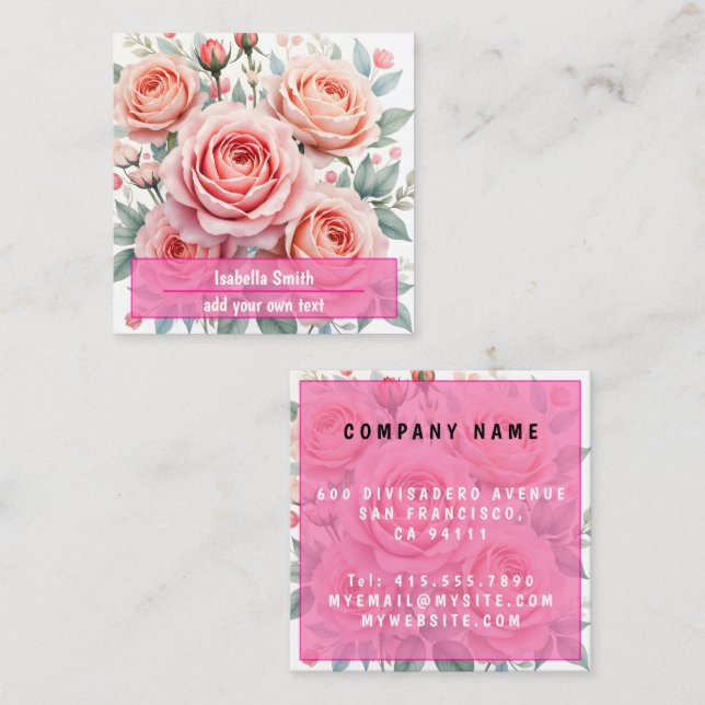 Tarjeta De Visita Cuadrada Luxury Pink Roses Beautiful Popular Collection (Anverso / Reverso)