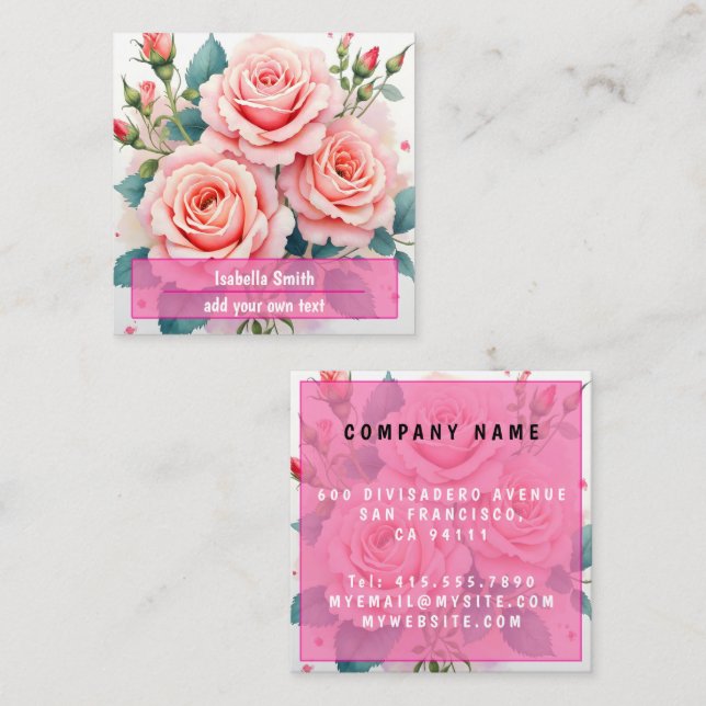 Tarjeta De Visita Cuadrada Luxury Pink Roses Beautiful Trendy Collection (Anverso / Reverso)