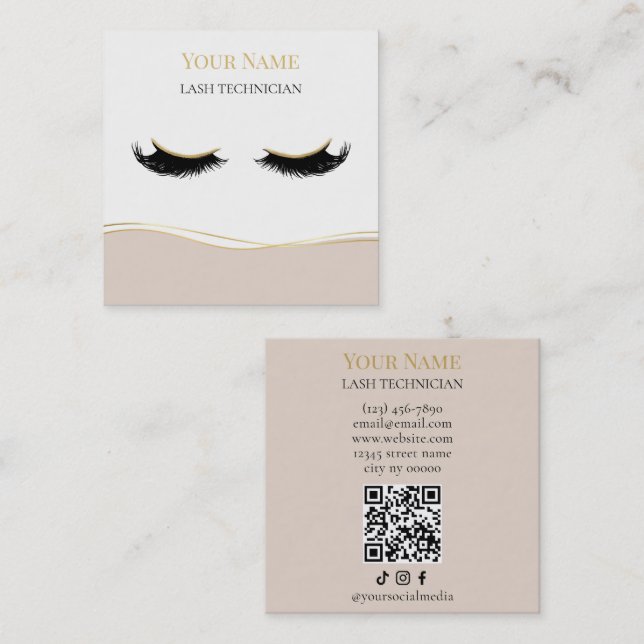 Tarjeta De Visita Cuadrada Luxury QR code Lash Technician (Anverso / Reverso)