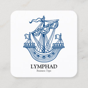 Tarjeta De Visita Cuadrada Lymphad (barco heráldico) - Azul índigo sobre blan