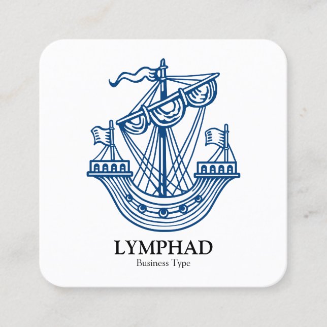Tarjeta De Visita Cuadrada Lymphad (barco heráldico) - Azul índigo sobre blan (Anverso)